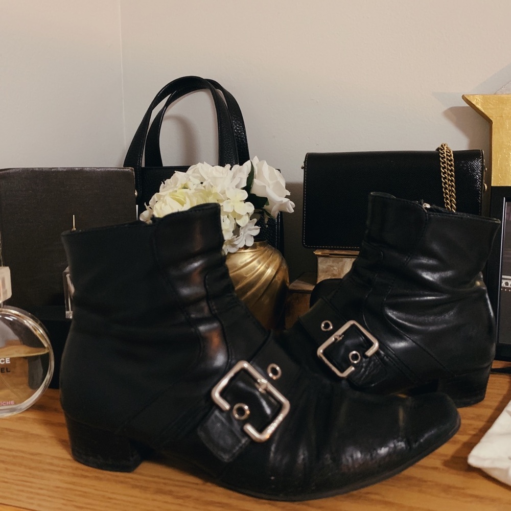 Prada vintage buckle booties